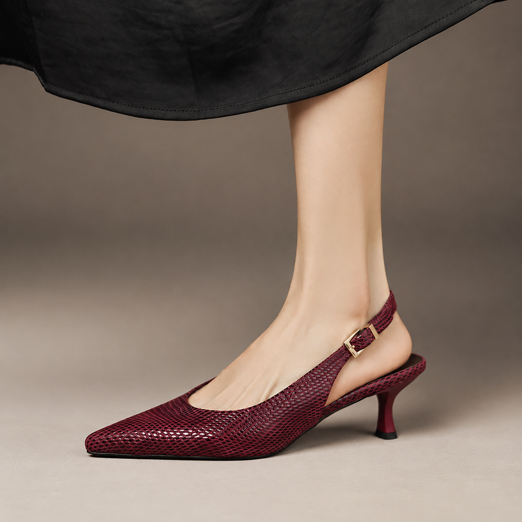 Clara Women’s Genuine Leather Pointed-Toe Slingback Heels