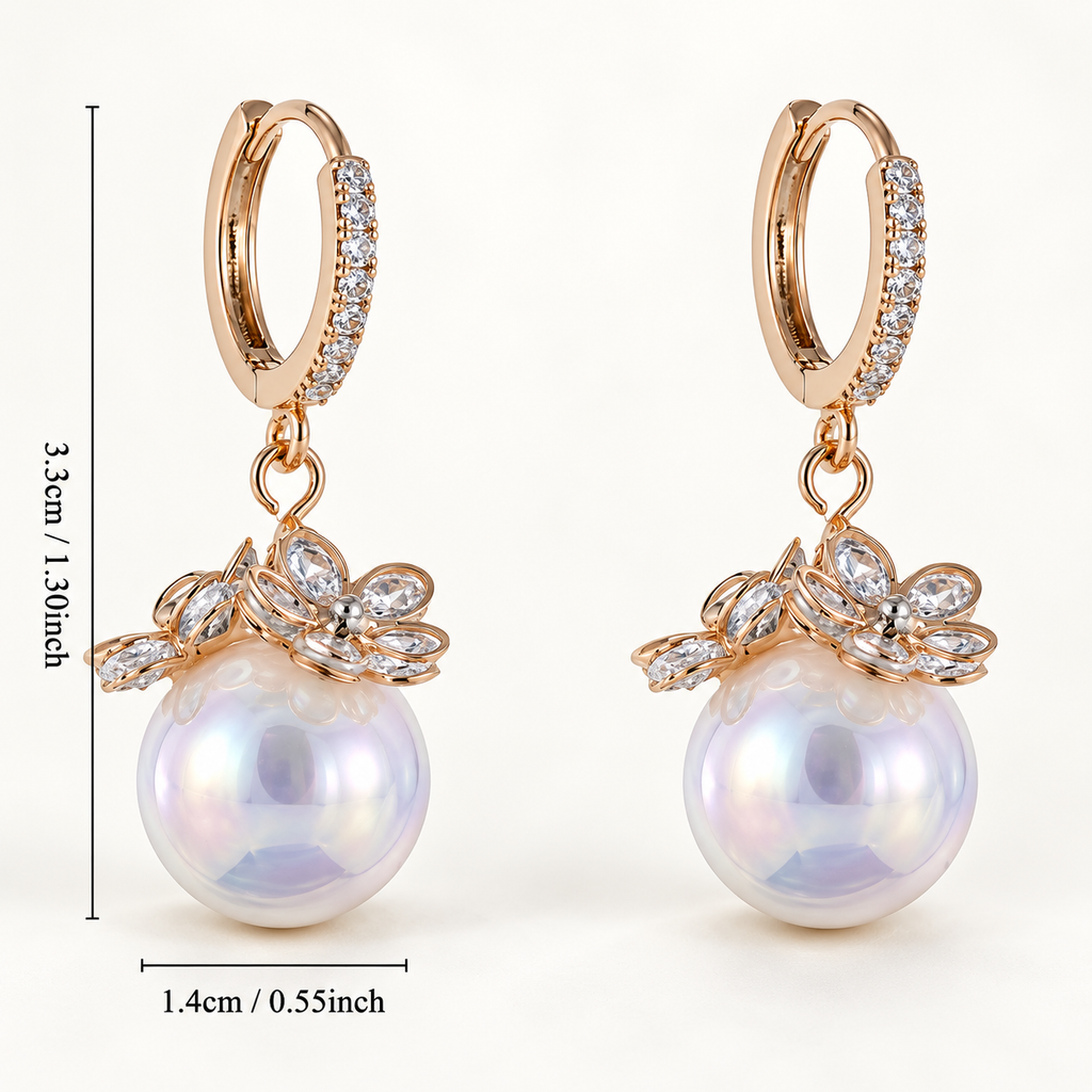 Amélie Floral Pearl Drop Hoop Earrings – Crystal Flower Statement Earrings