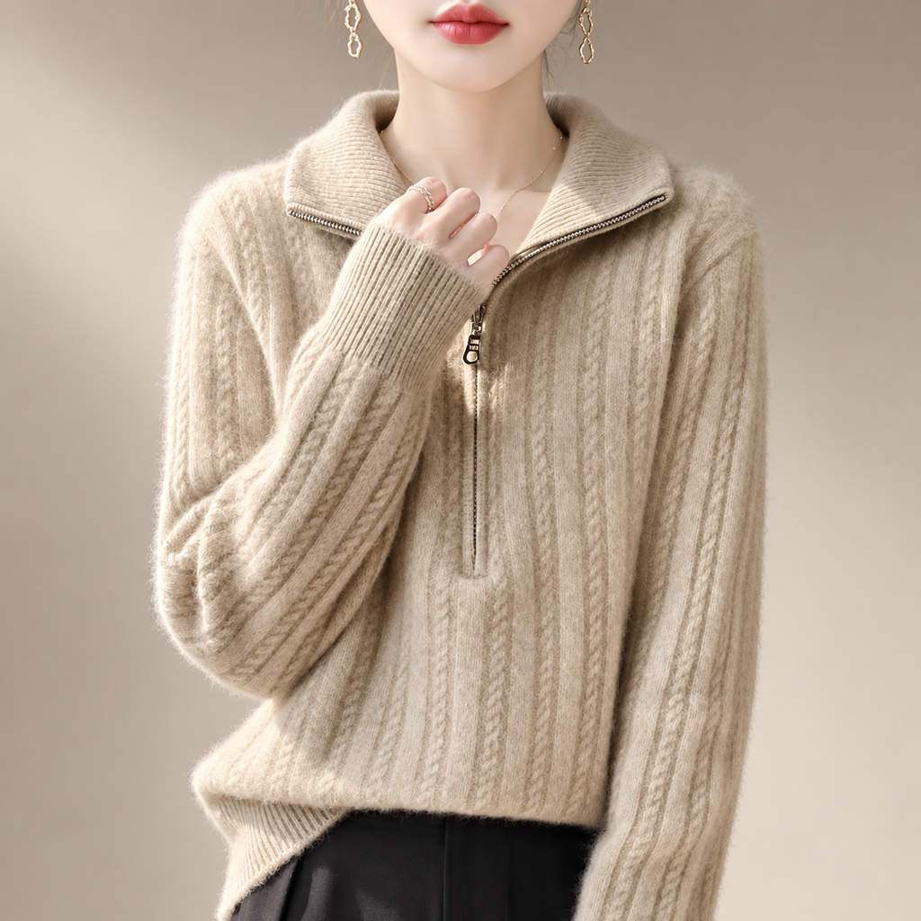 Lucienne Cable Knit Half-Zip Mock Neck Sweater
