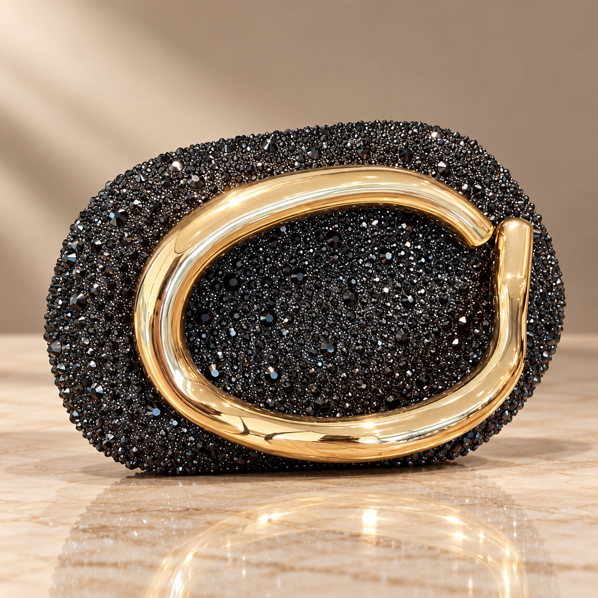 Genevieve Crystal Evening Clutch with Sculptural Metal Handle & Chain Strap