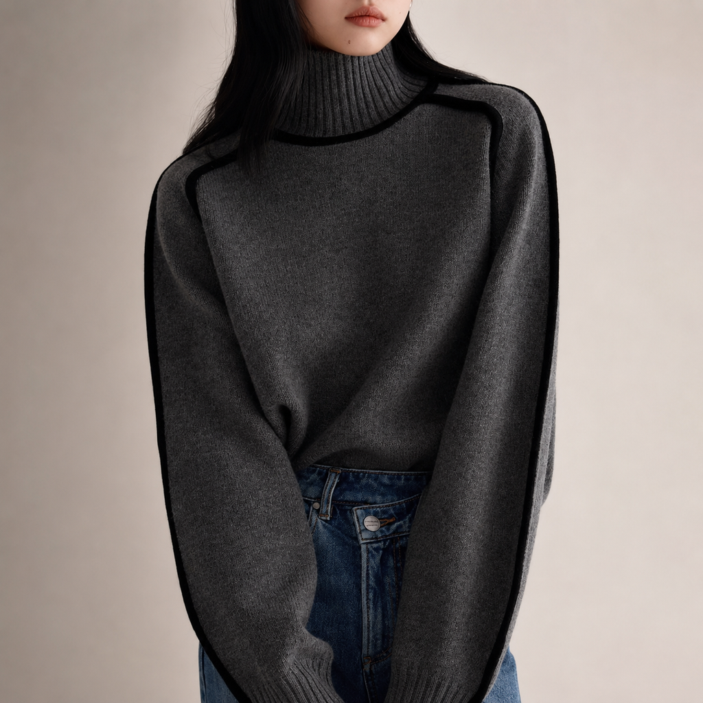 Hazel Women’s Relaxed Contrast-Trim Knit Pullover Sweater