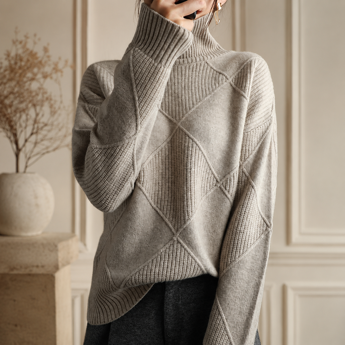 Luciana Women’s Checkered Turtleneck Sweater