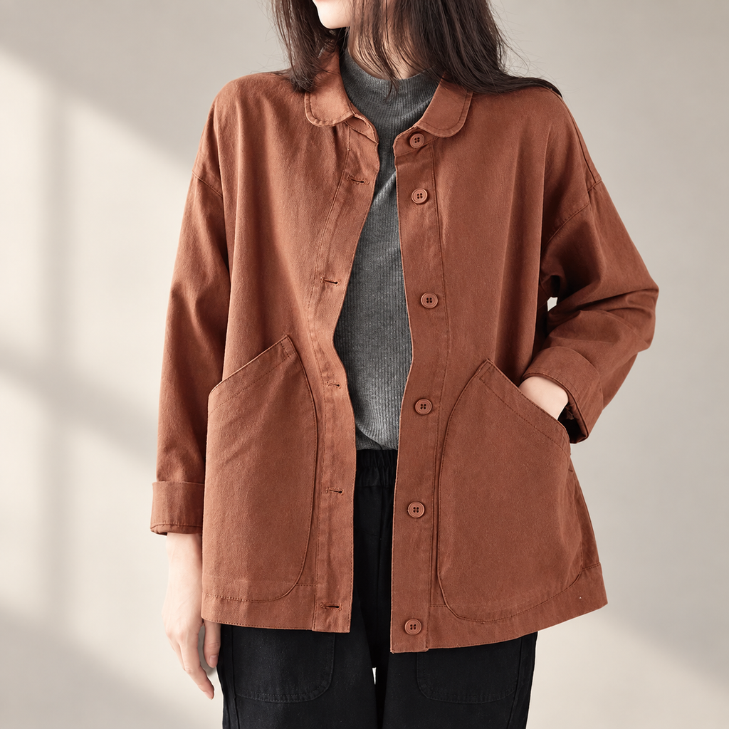 Sienna Women’s Button Front Utility Jacket – Relaxed Fit Long Sleeve Casual Coat