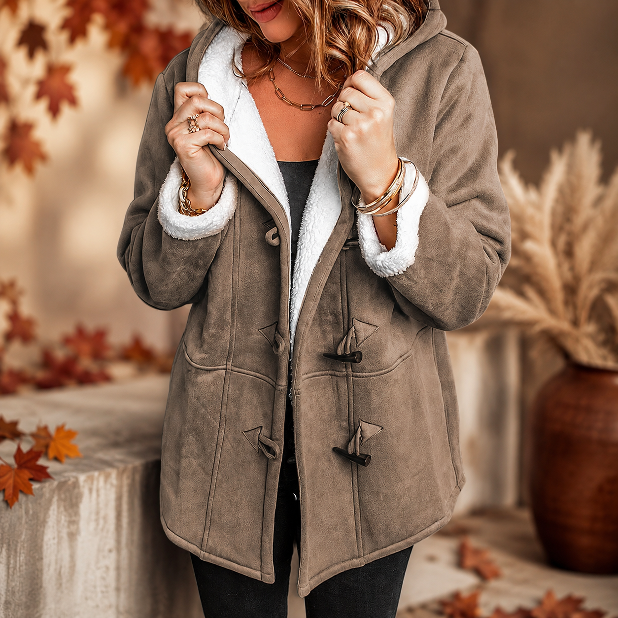Camille Women’s Hooded Sherpa-Lined Toggle Coat