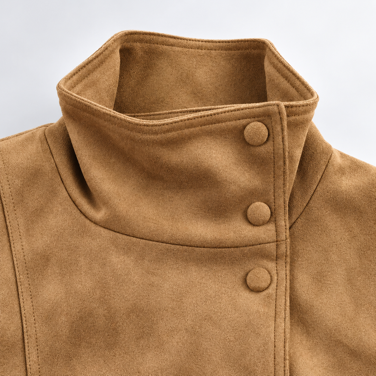 Lucienne Belted Suede-Look Jacket – High Neck Women’s Short Coat