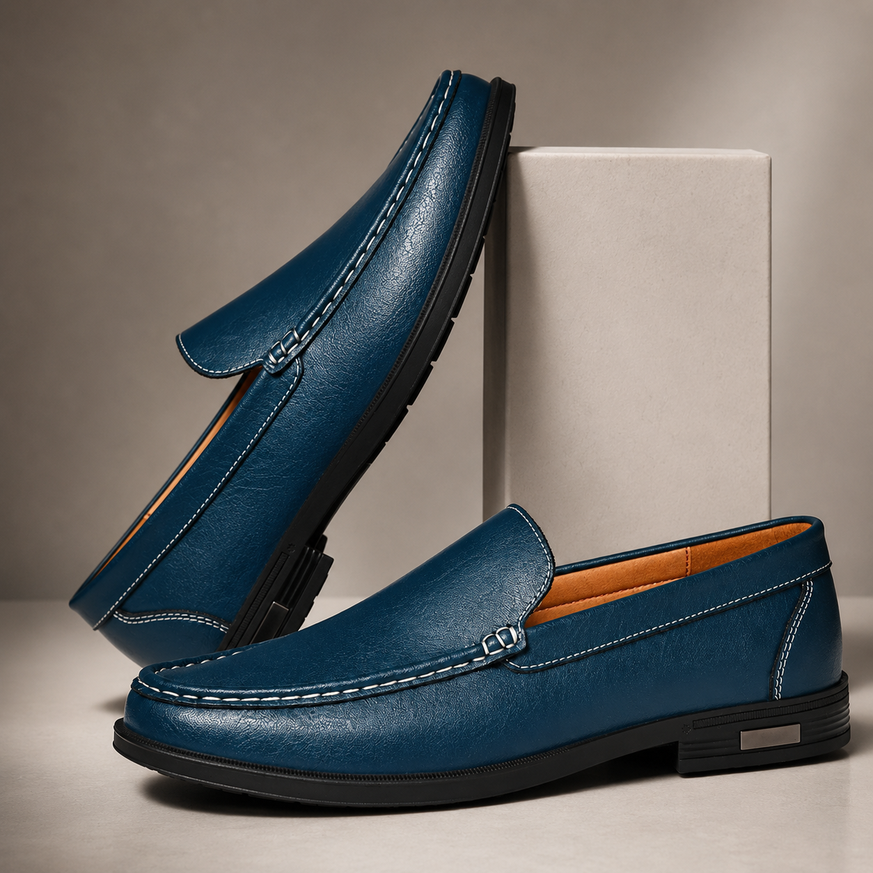 Hudson Men’s Genuine Leather Slip-On Loafers with Cushioned Insole