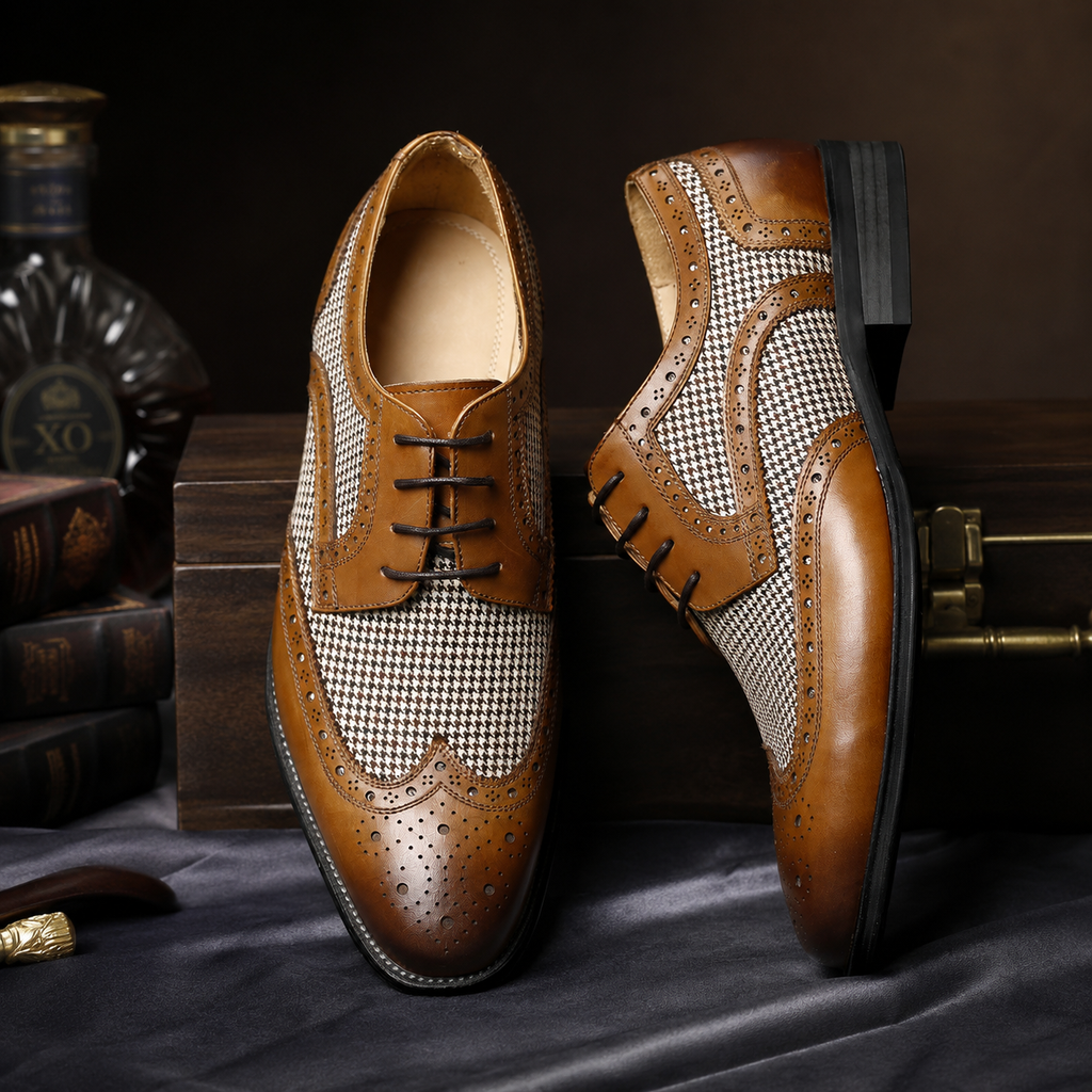 Sebastian Men’s Wingtip Oxford Dress Shoes – Woven Detail Lace-Up Shoes