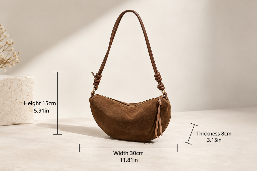 Elodie Crescent Suede-Look Crossbody Bag with Knotted Strap