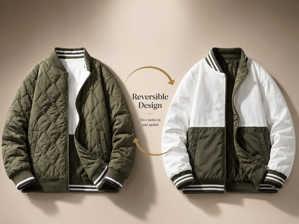 Theo Reversible Quilted Bomber Jacket – Color-Block Zip-Up Jacket