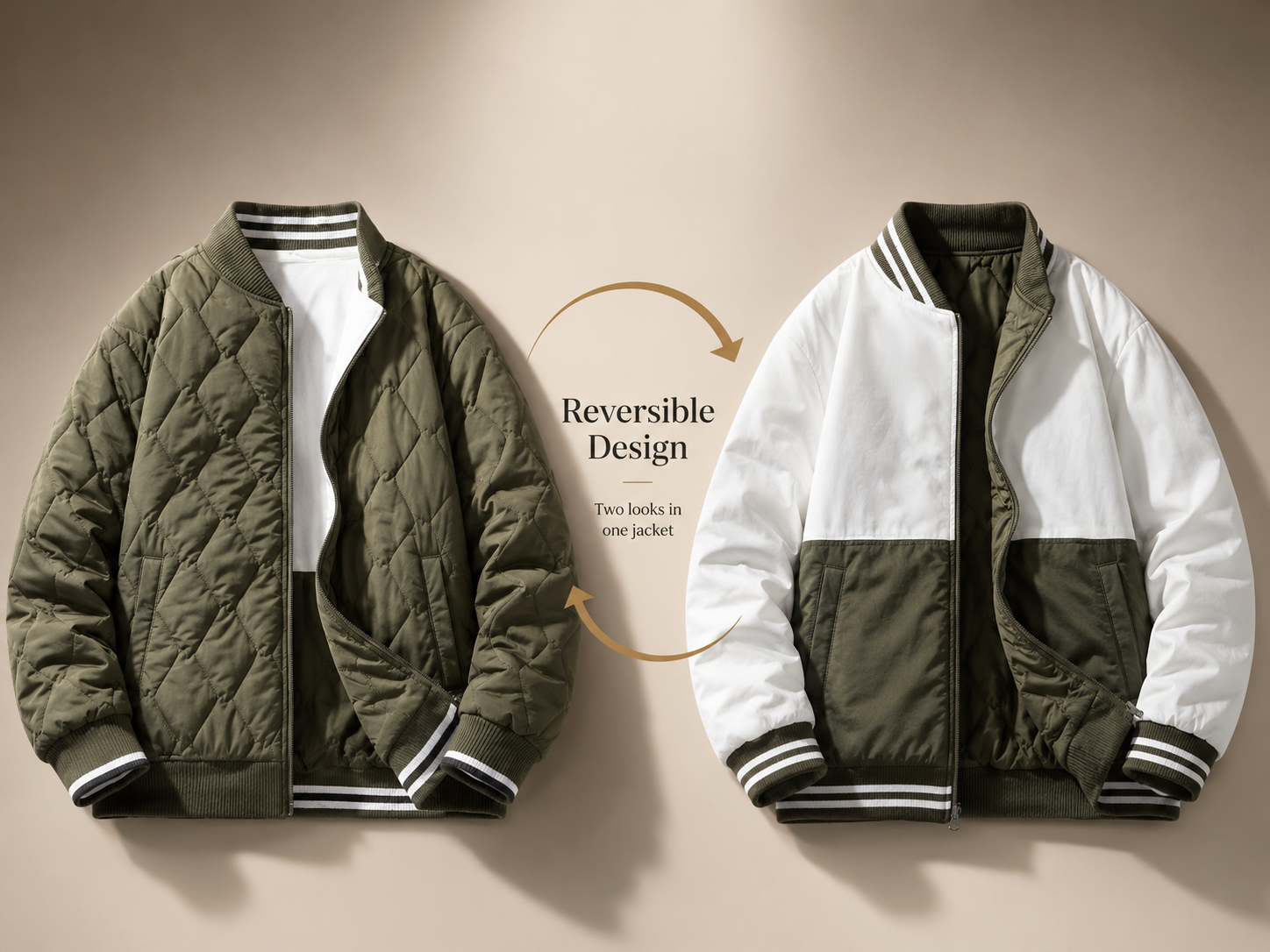 Theo Reversible Quilted Bomber Jacket – Color-Block Zip-Up Jacket