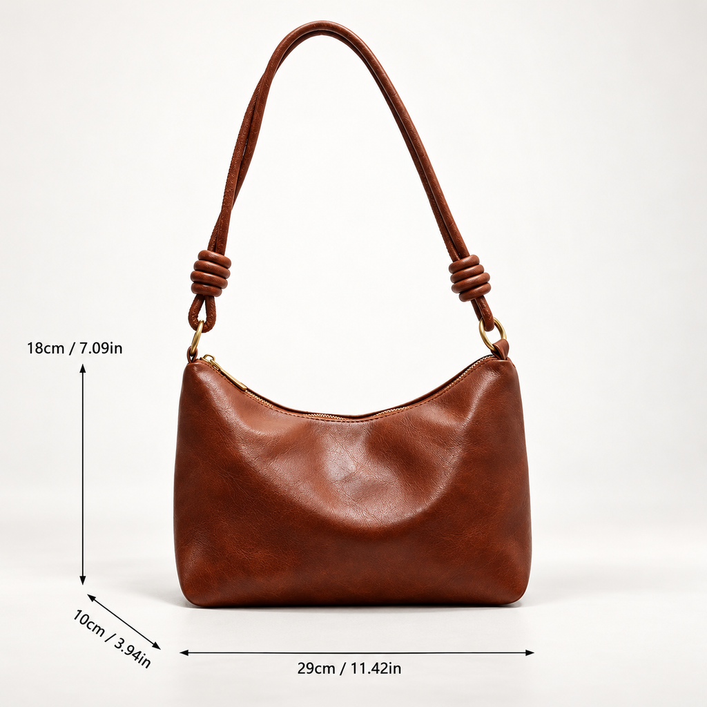 Rosalie Soft Hobo Shoulder Bag with Knotted Handles and Printed Strap