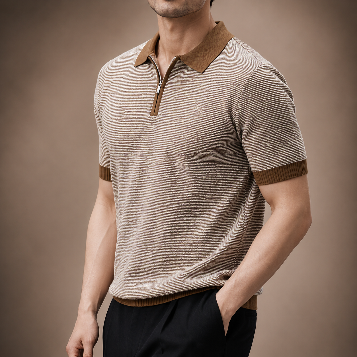 Thomas Men’s Textured Quarter-Zip Polo Shirt