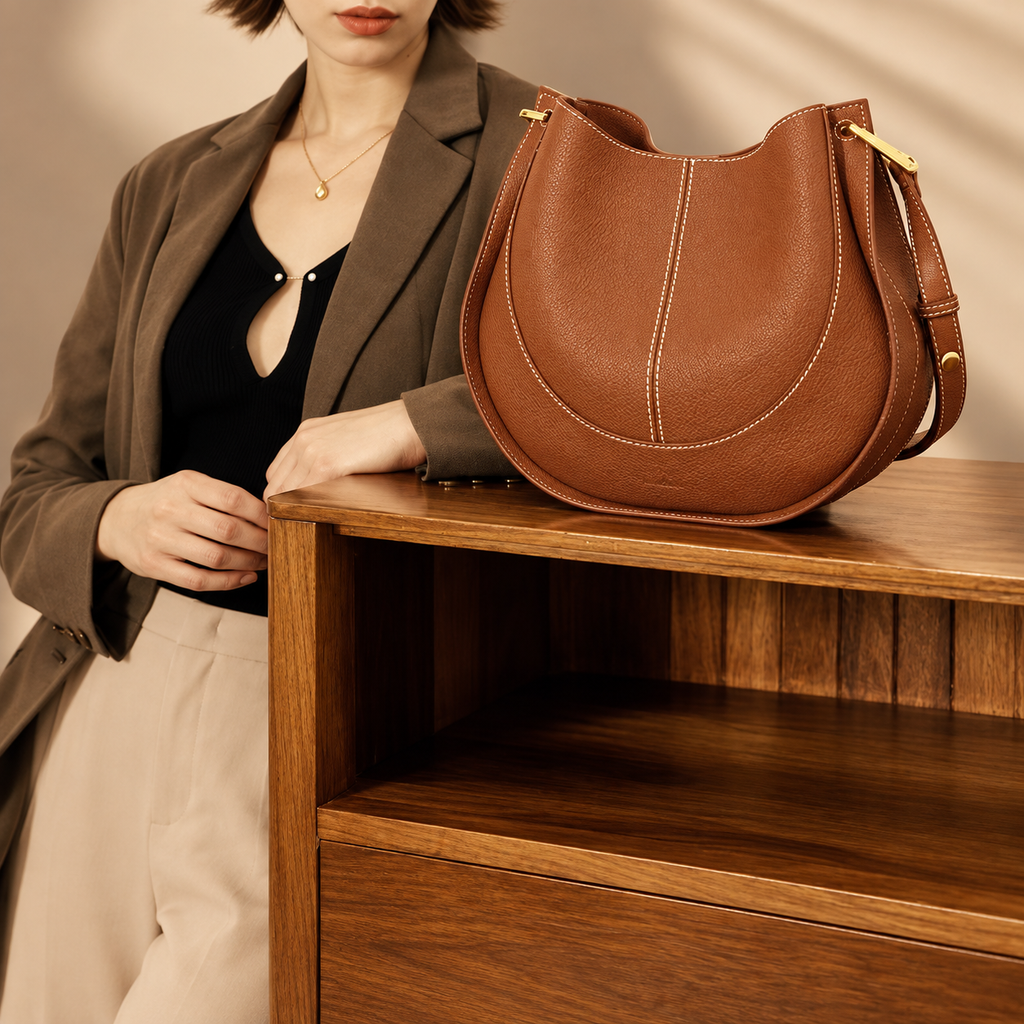 Genevieve Women’s Pebbled Crescent Shoulder Bag – Curved Hobo Crossbody Handbag
