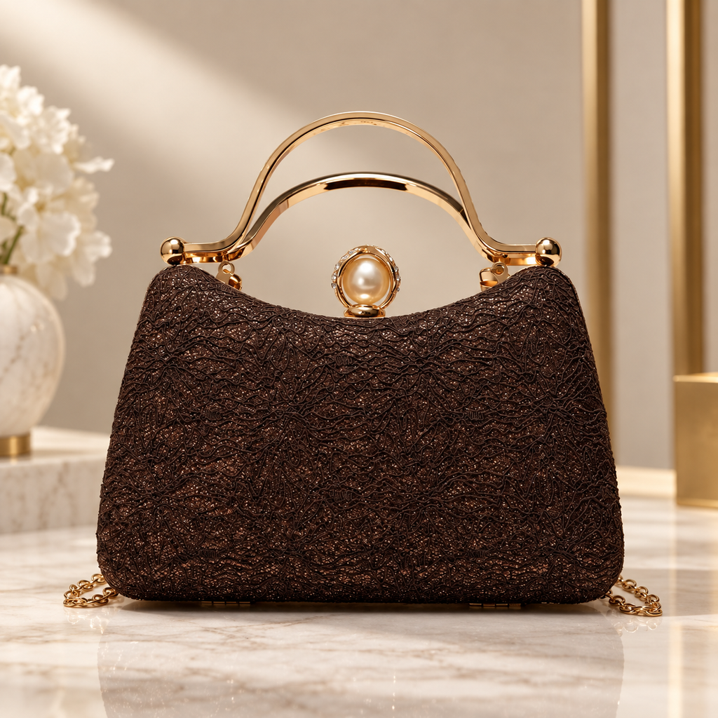 Beatrice Pearl-Clasp Evening Handbag with Top Handle