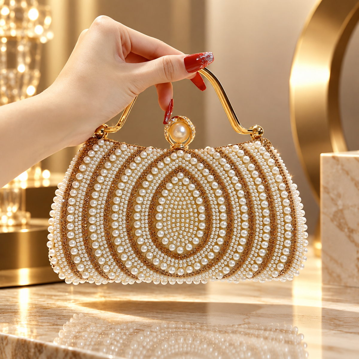 Isabella Pearl Beaded Evening Clutch Bag