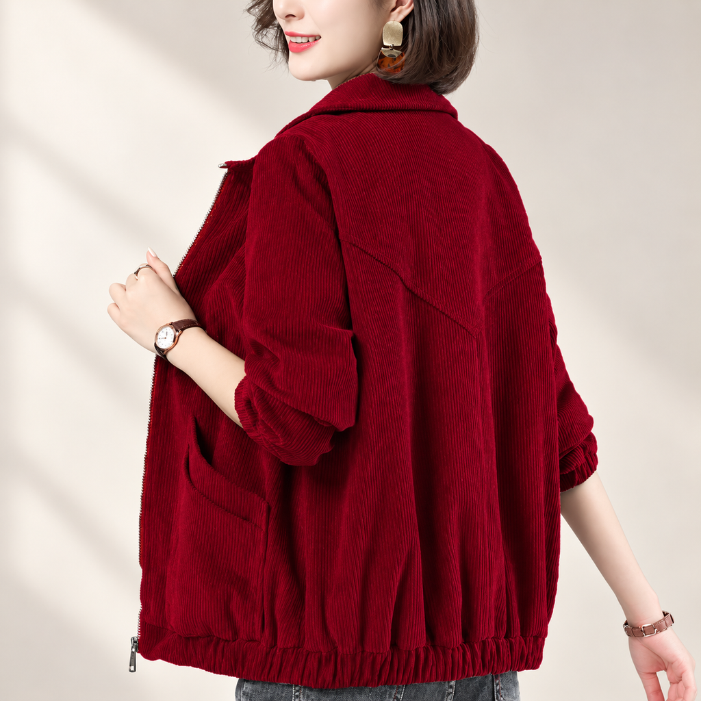 Bianca Women’s Textured Zip Front Jacket – Relaxed Fit Long Sleeve Casual Coat