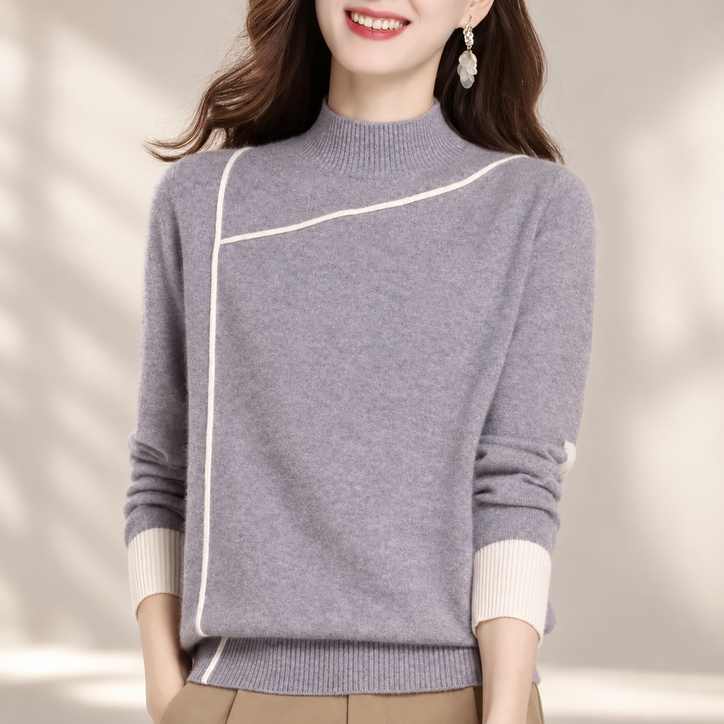 Rosalie Women's Contrast Trim Mock Neck Knit Sweater