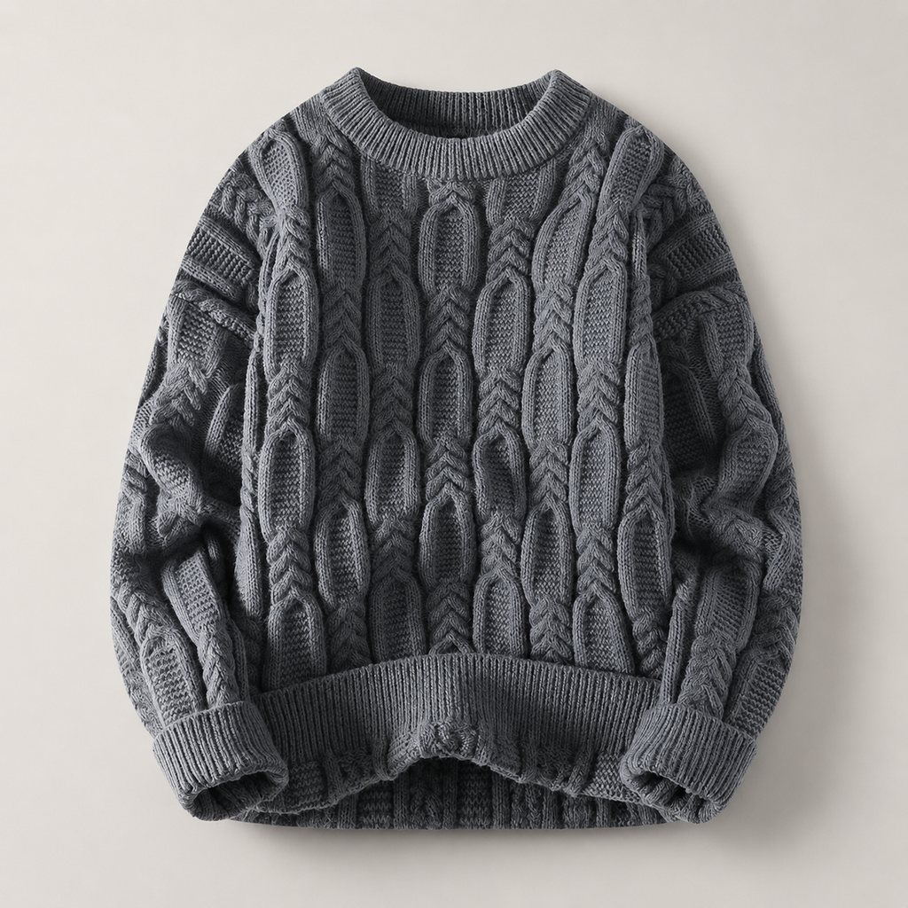 Dawson Cable-Knit Crewneck Sweater – Textured Long Sleeve Pullover