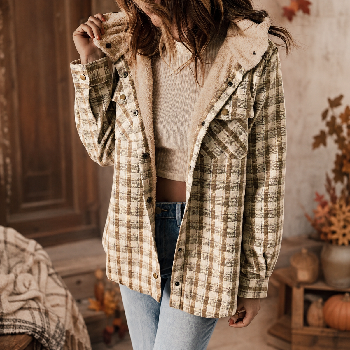 Elodie Women’s Plaid Fleece-Lined Hooded Jacket