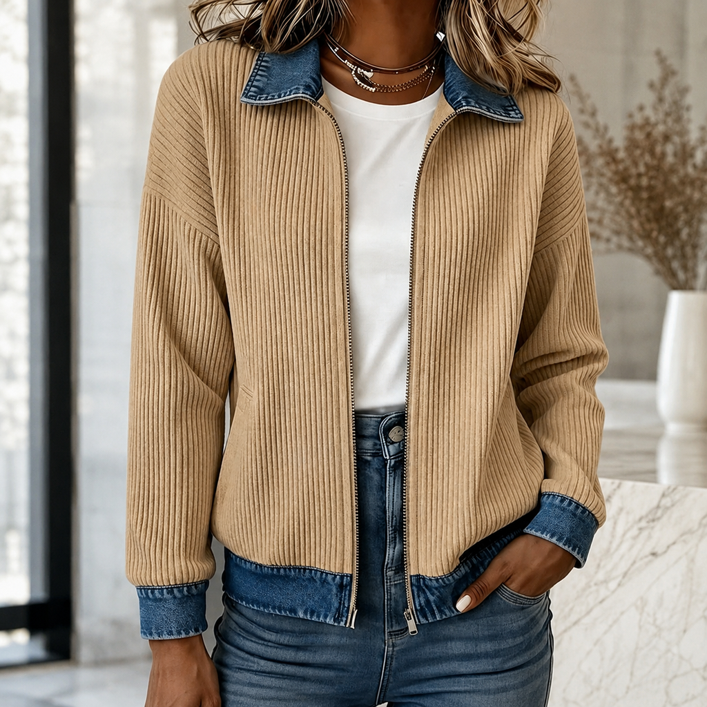 Aria Women’s Ribbed Zip-Up Knit Jacket
