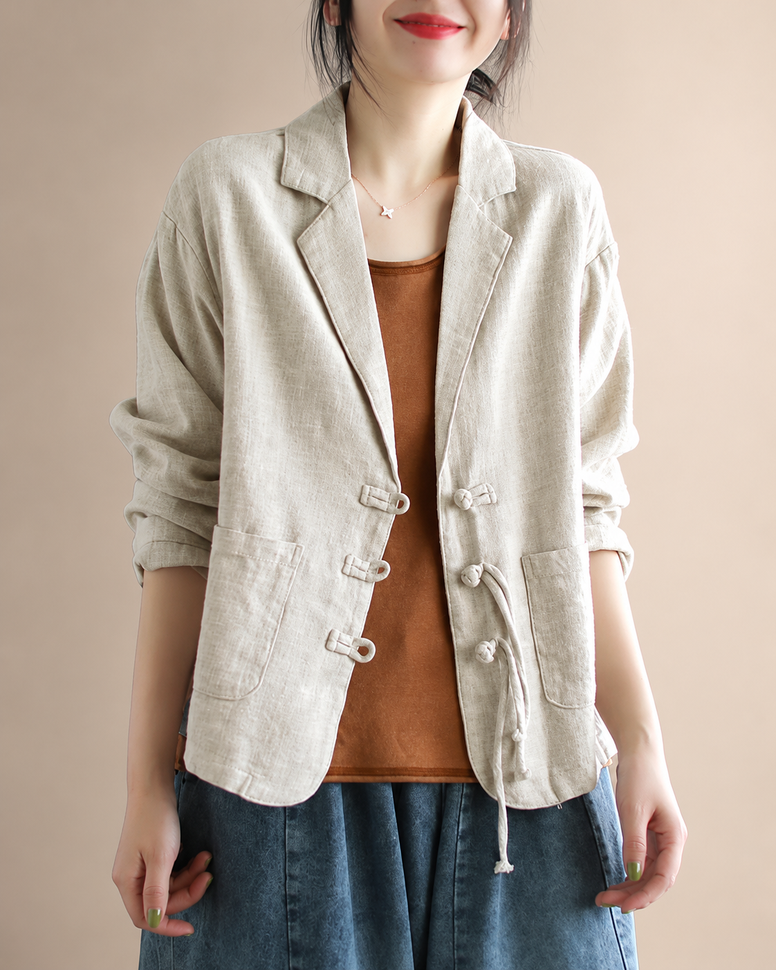 Nova Women’s Linen-Blend Tie-Front Blazer with Pockets