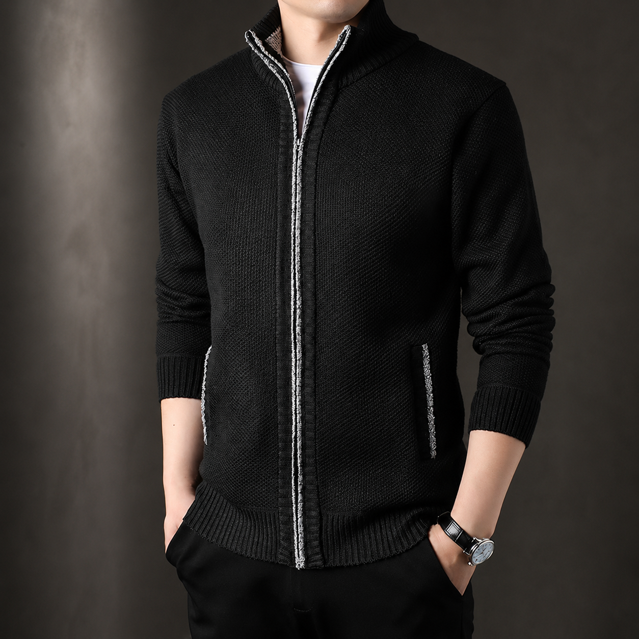 Trevor Men’s Textured Full-Zip Knit Cardigan