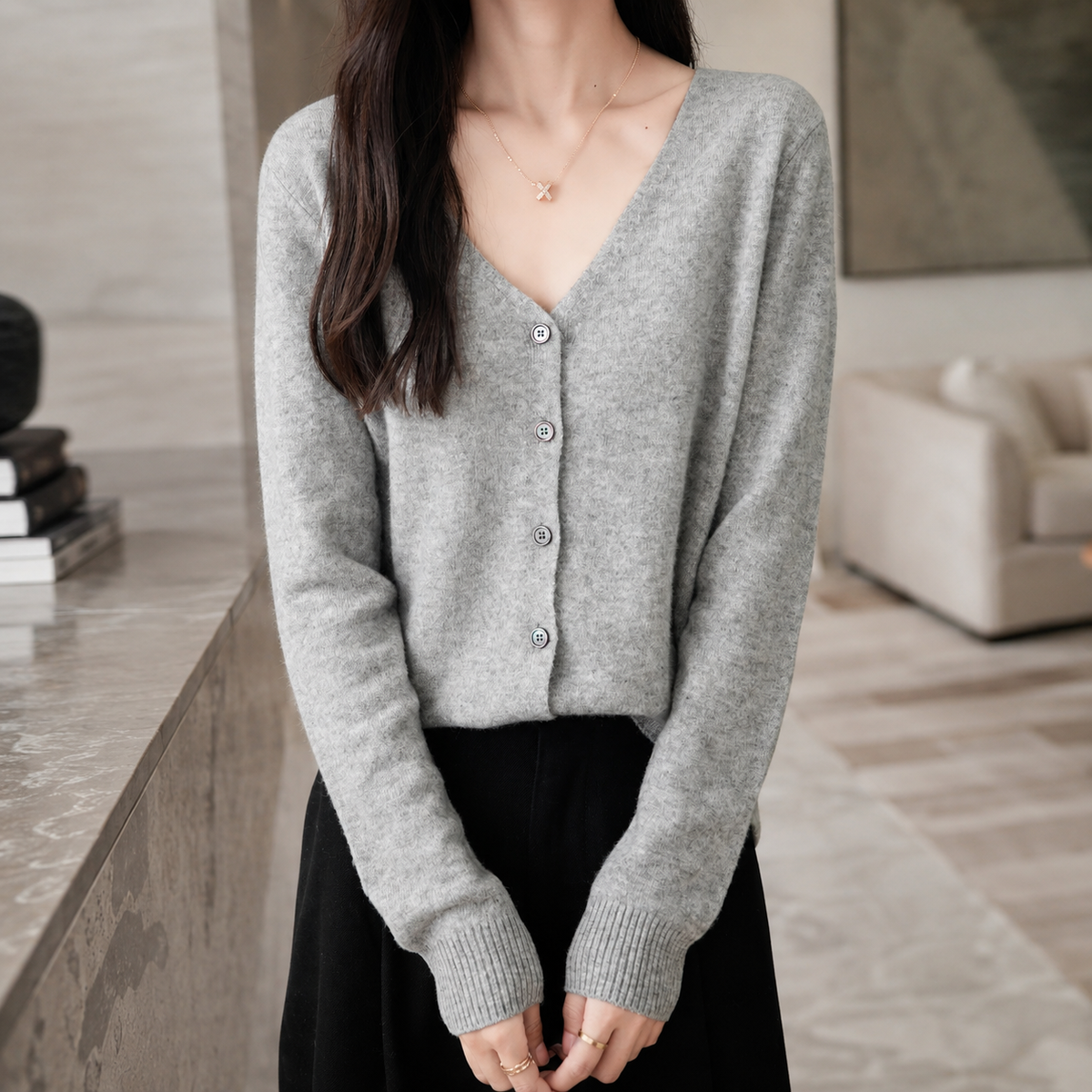 Amelia Women's Merino Wool V-Neck Button Cardigan