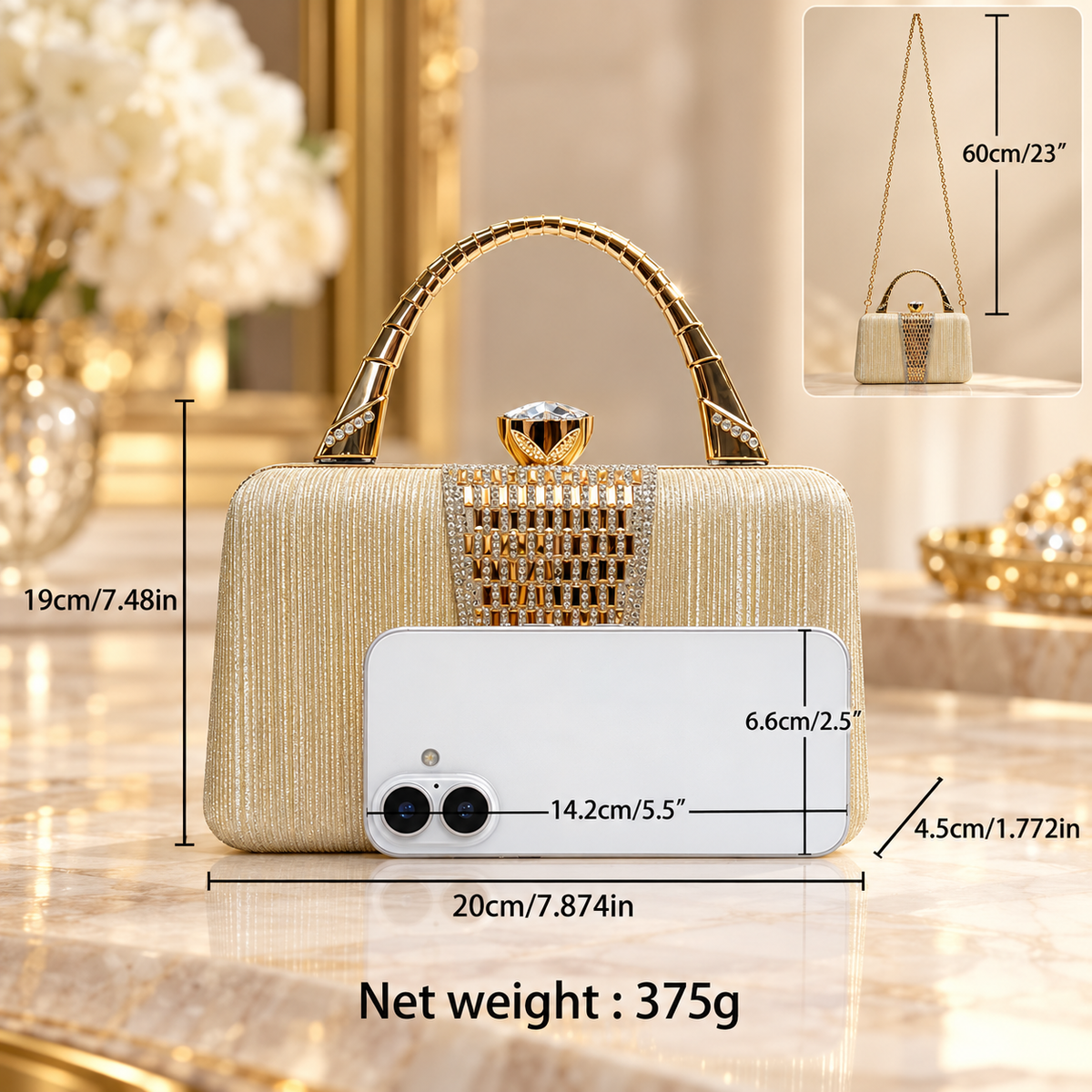 Vivienne Crystal Top Handle Evening Clutch