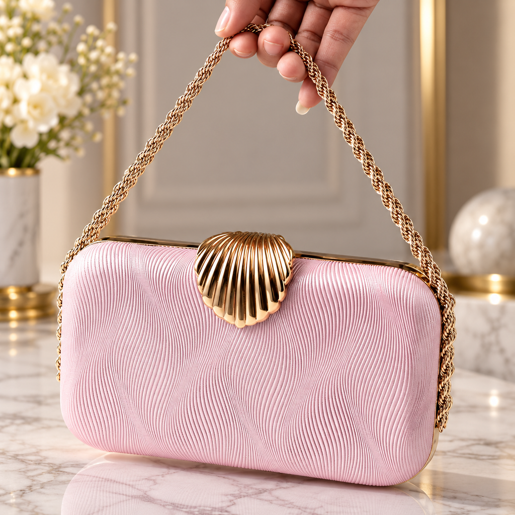 Amélie Shell Clasp Evening Clutch with Gold Chain
