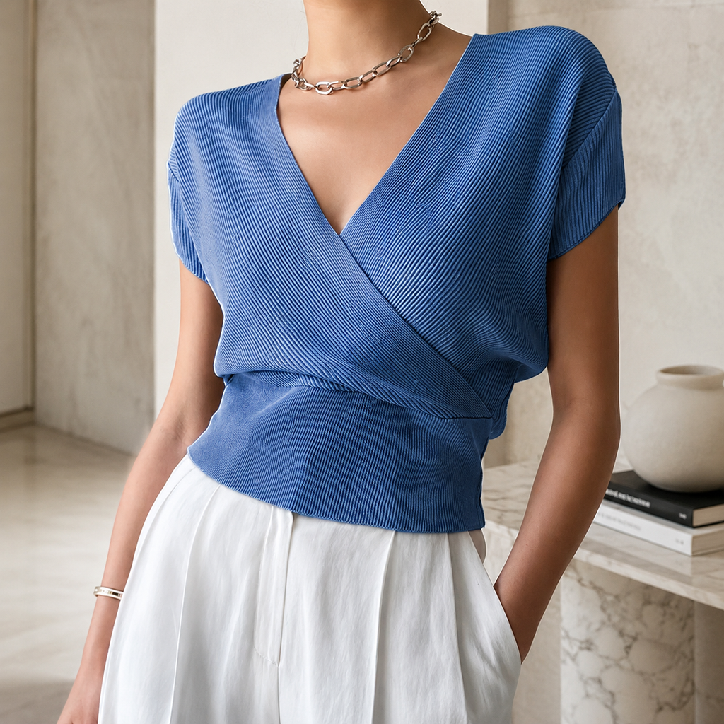 Colette Women's Ribbed Wrap Top