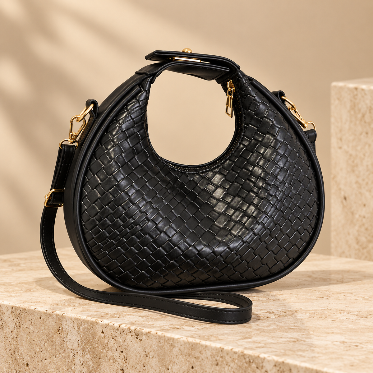 Alessia Textured Crescent Handbag