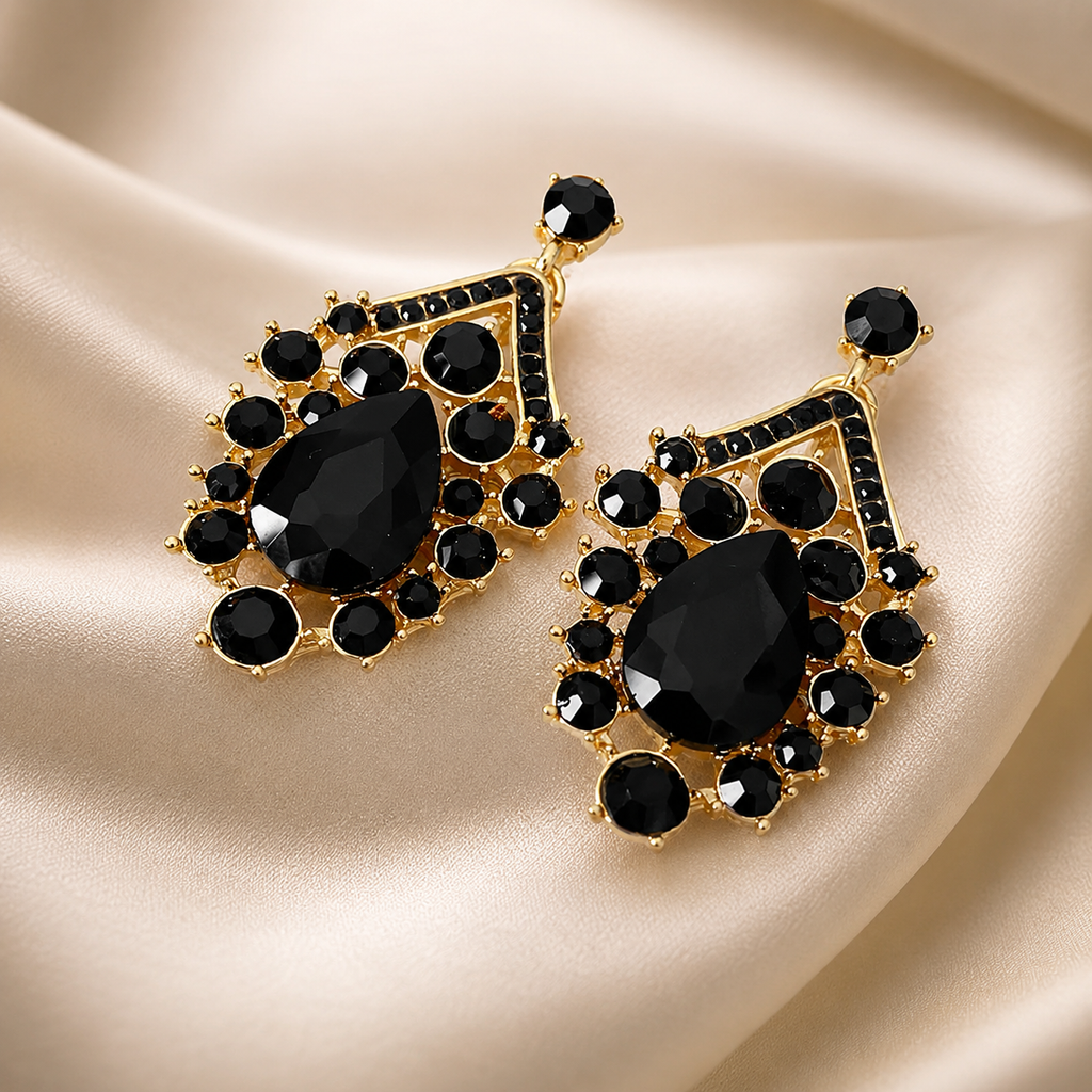 Delaney Black Crystal Statement Necklace and Earrings