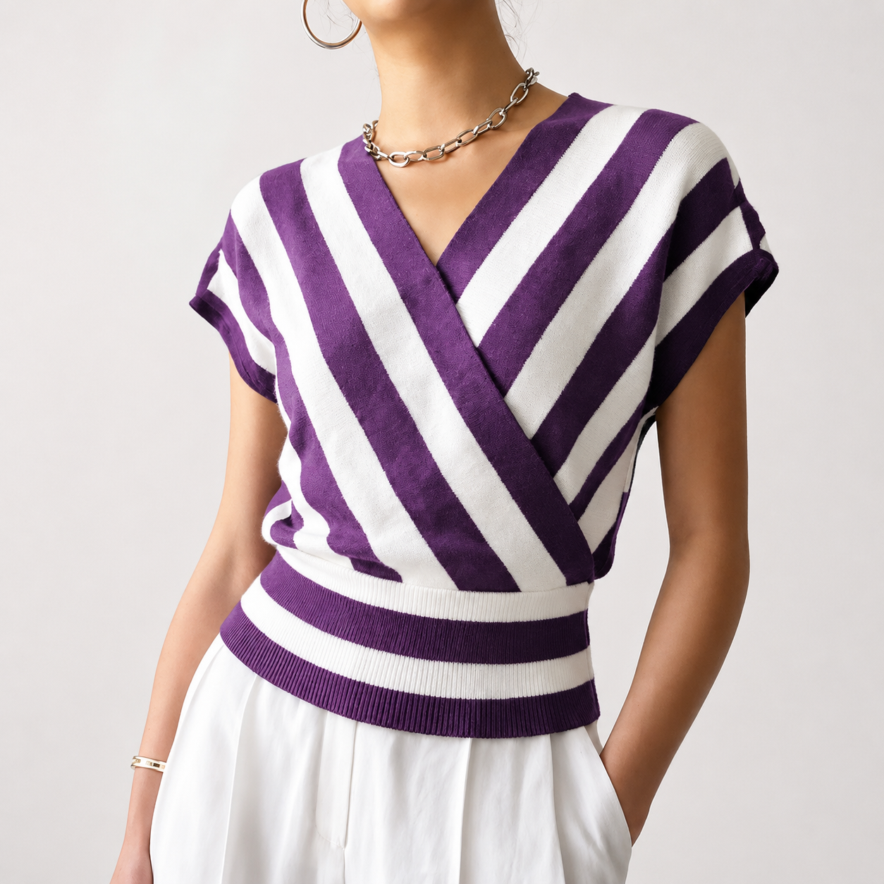 Savannah Women’s Striped Wrap-Front Knit Top
