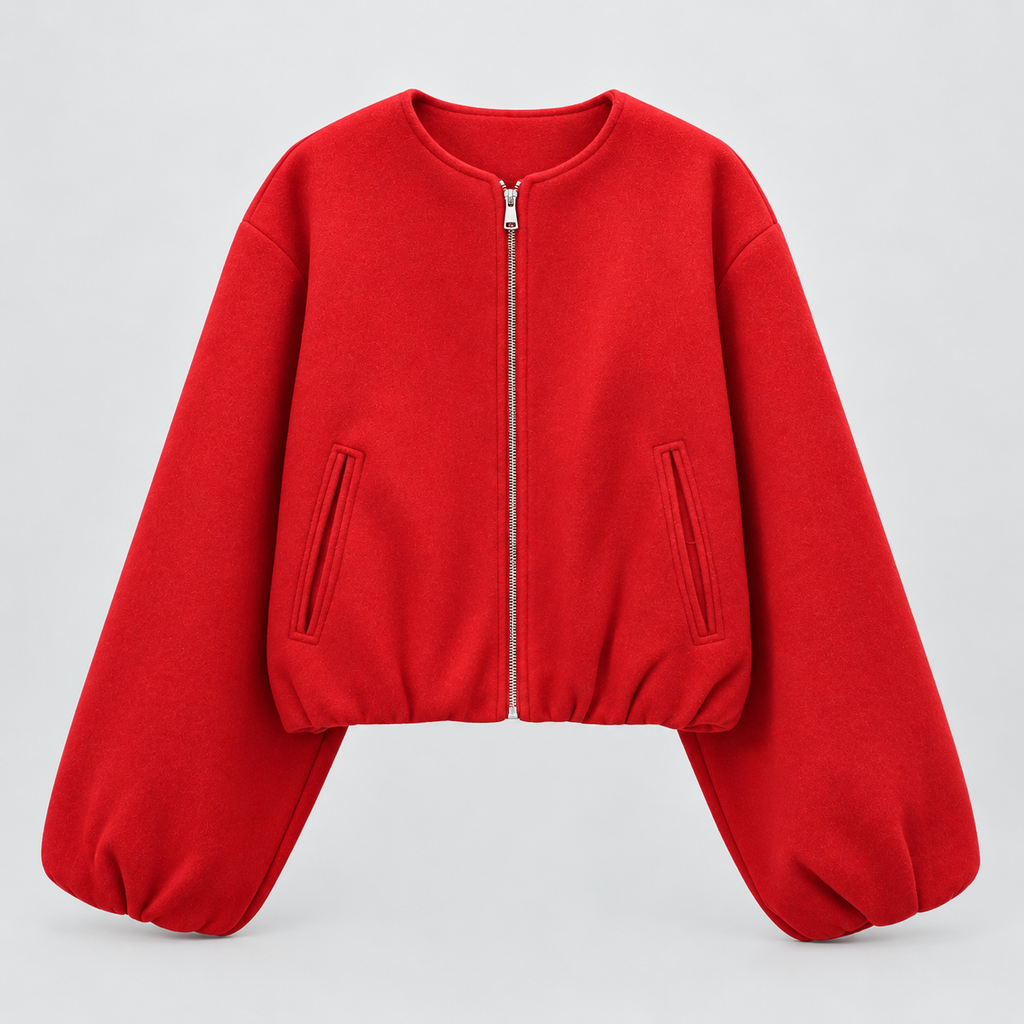 Beatrice Women's Round Neck Zip-Front Cropped Jacket