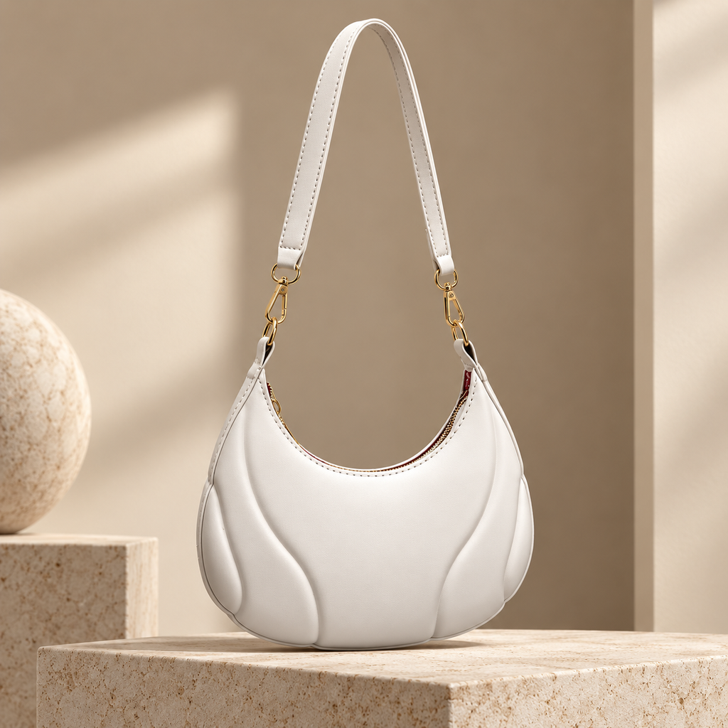 Margot Crescent Shoulder Bag with Sculpted Panel Design and Zip Closure