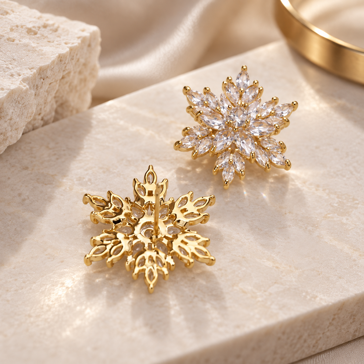 Isabella Crystal Snowflake Stud Earrings – Gold & Silver Tone Statement Earrings