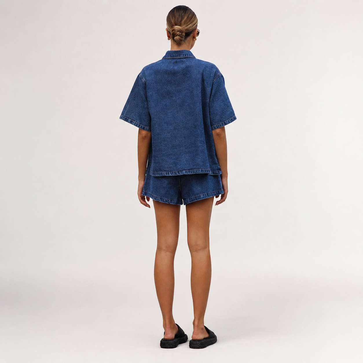 Harper Women’s Two-Piece Stretch Denim Shirt and High-Waisted Shorts Set