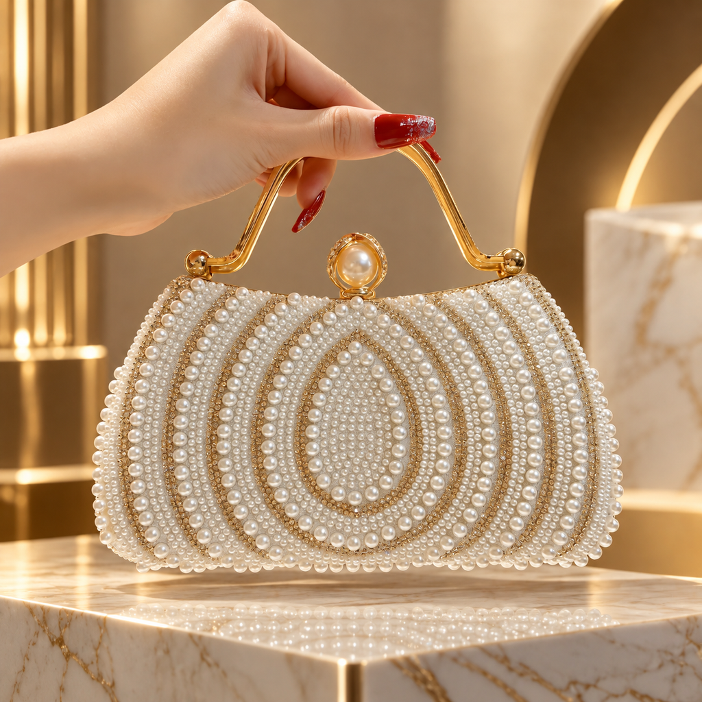 Isabella Pearl Beaded Evening Clutch Bag