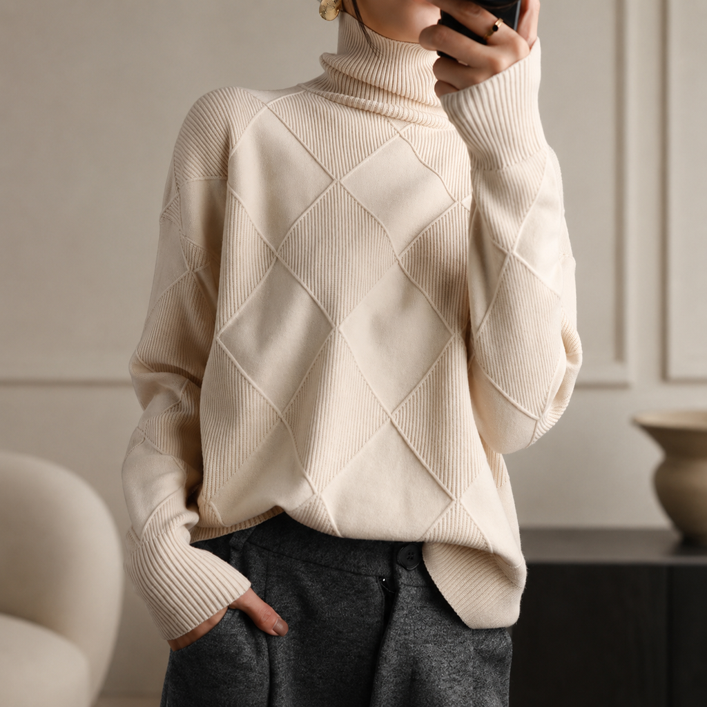 Luciana Women’s Checkered Turtleneck Sweater