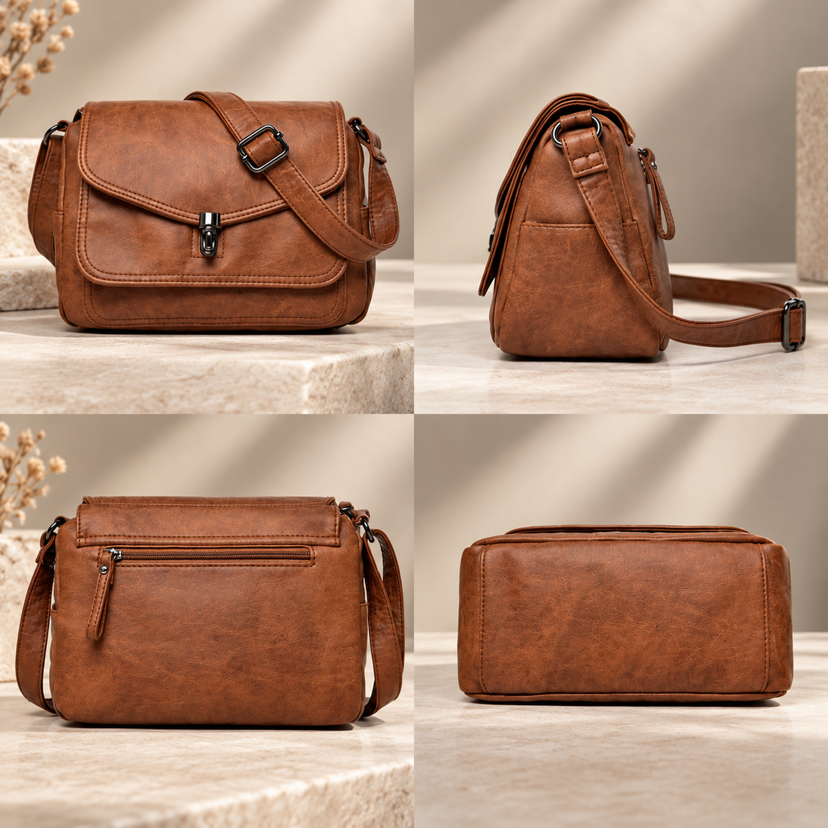Camille Women’s Vintage-Inspired Crossbody Shoulder Bag with Flap