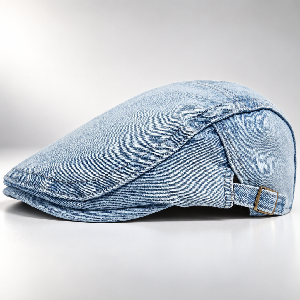 Arthur Denim Flat Cap with Adjustable Buckle