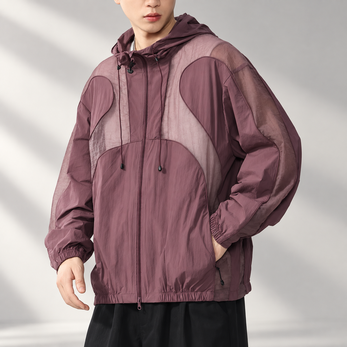 Adrian Men’s Lightweight Summer Hooded Colorblock Zip Jacket