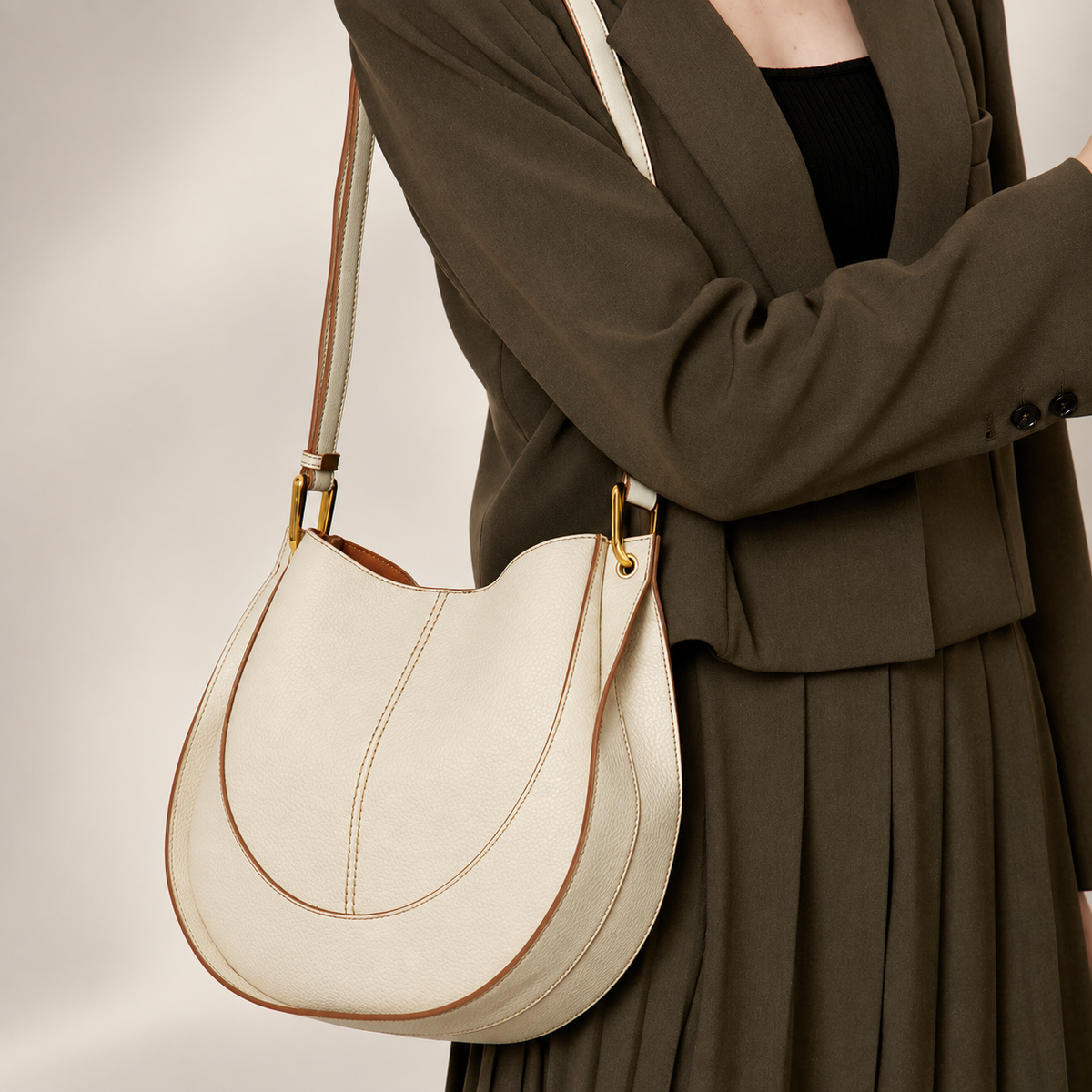 Genevieve Women’s Pebbled Crescent Shoulder Bag – Curved Hobo Crossbody Handbag