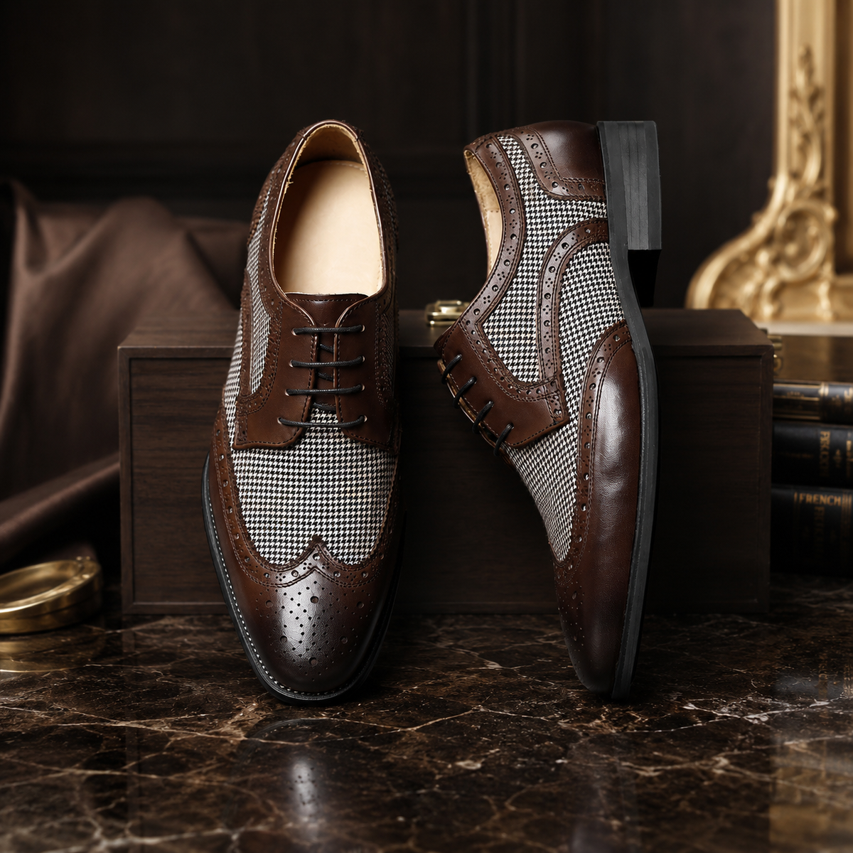 Sebastian Men’s Wingtip Oxford Dress Shoes – Woven Detail Lace-Up Shoes