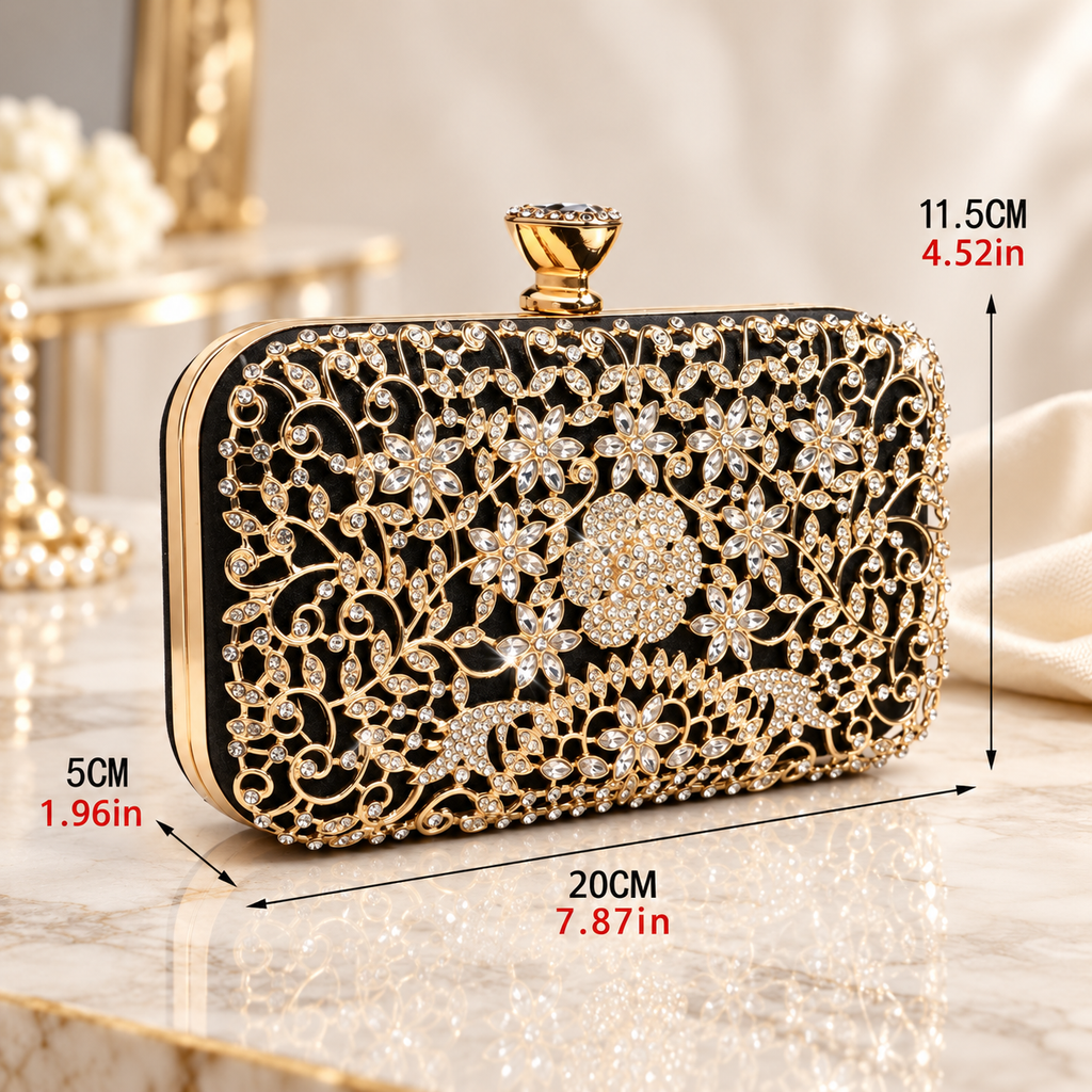 Seraphina Crystal Floral Evening Clutch with Top Handle