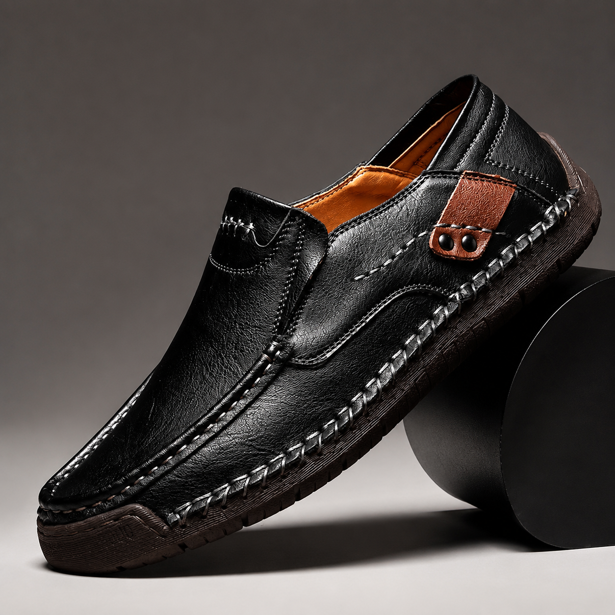 Mark's Hand-Stitched Leather Loafers with Flexible Rubber Sole