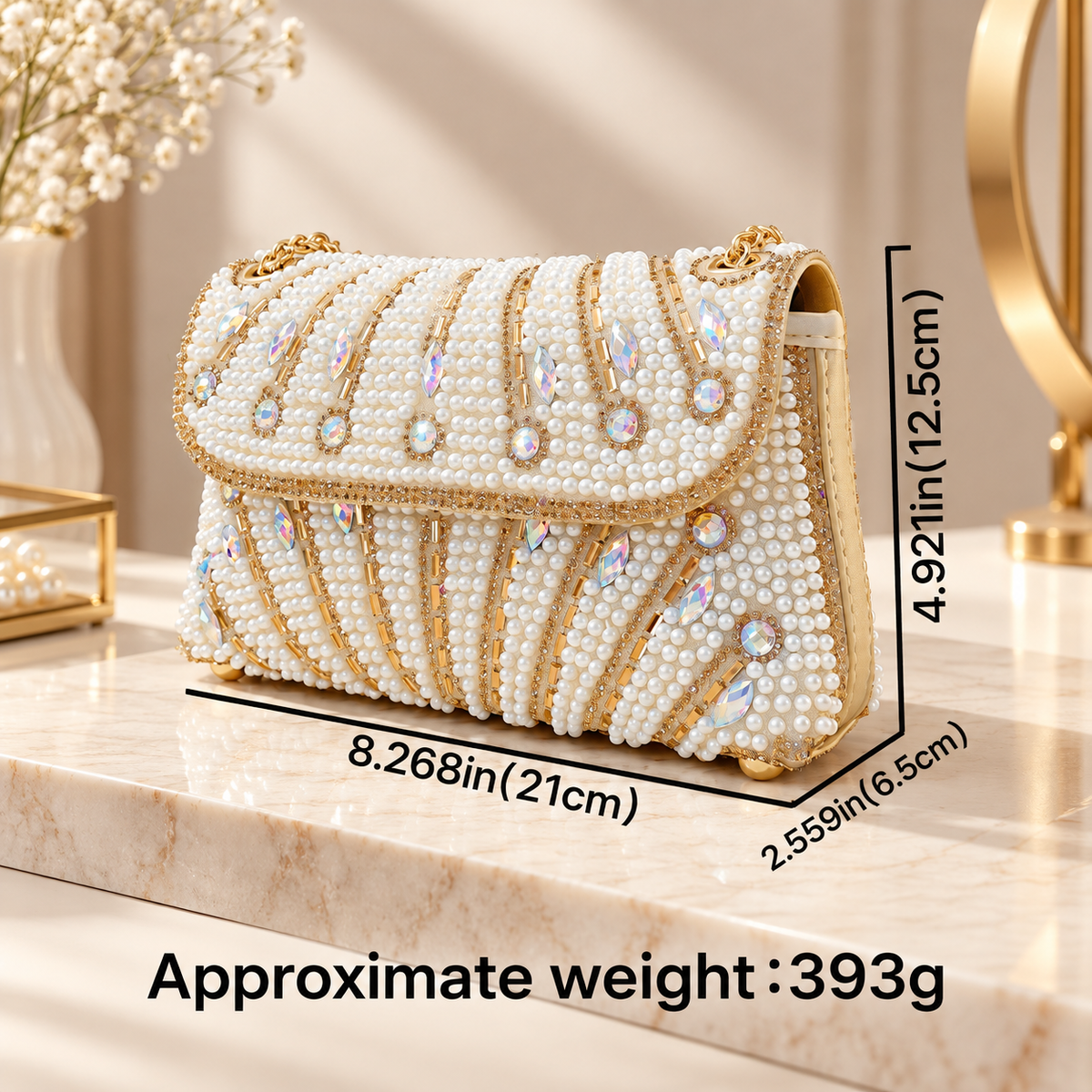 Vivienne Pearl & Crystal Embellished Evening Clutch Bag