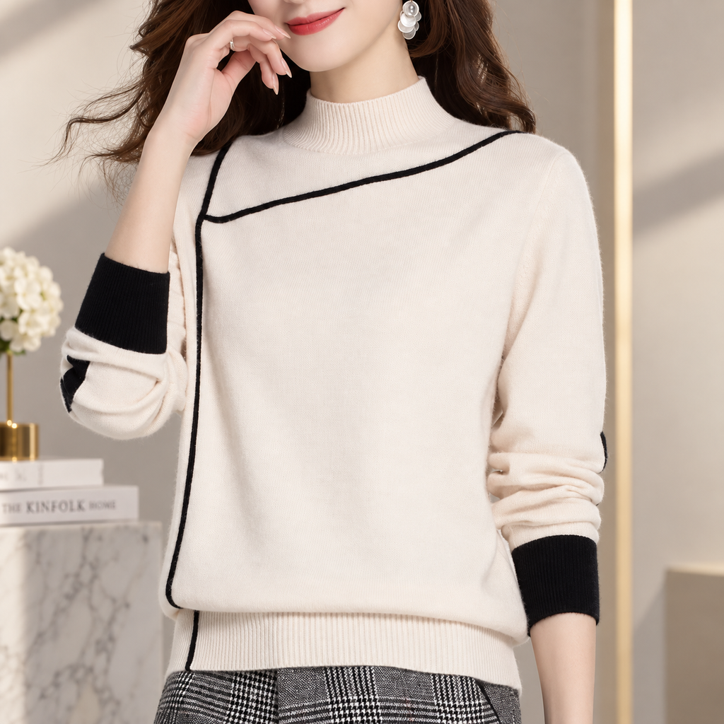 Rosalie Women's Contrast Trim Mock Neck Knit Sweater