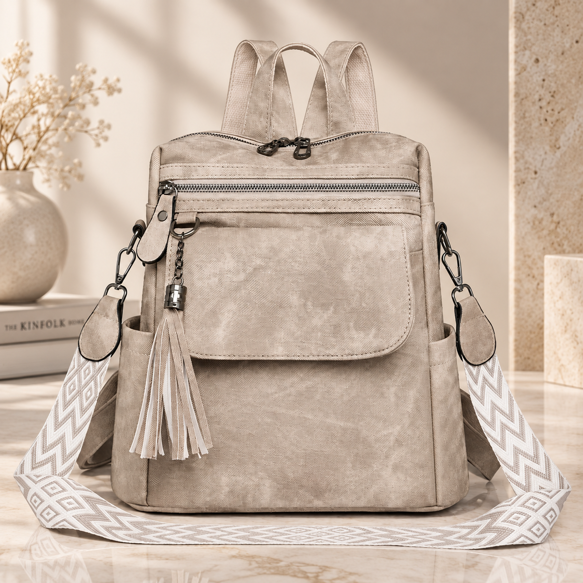 Camille Women’s Convertible Backpack Purse – Washed Canvas Crossbody Shoulder Bag
