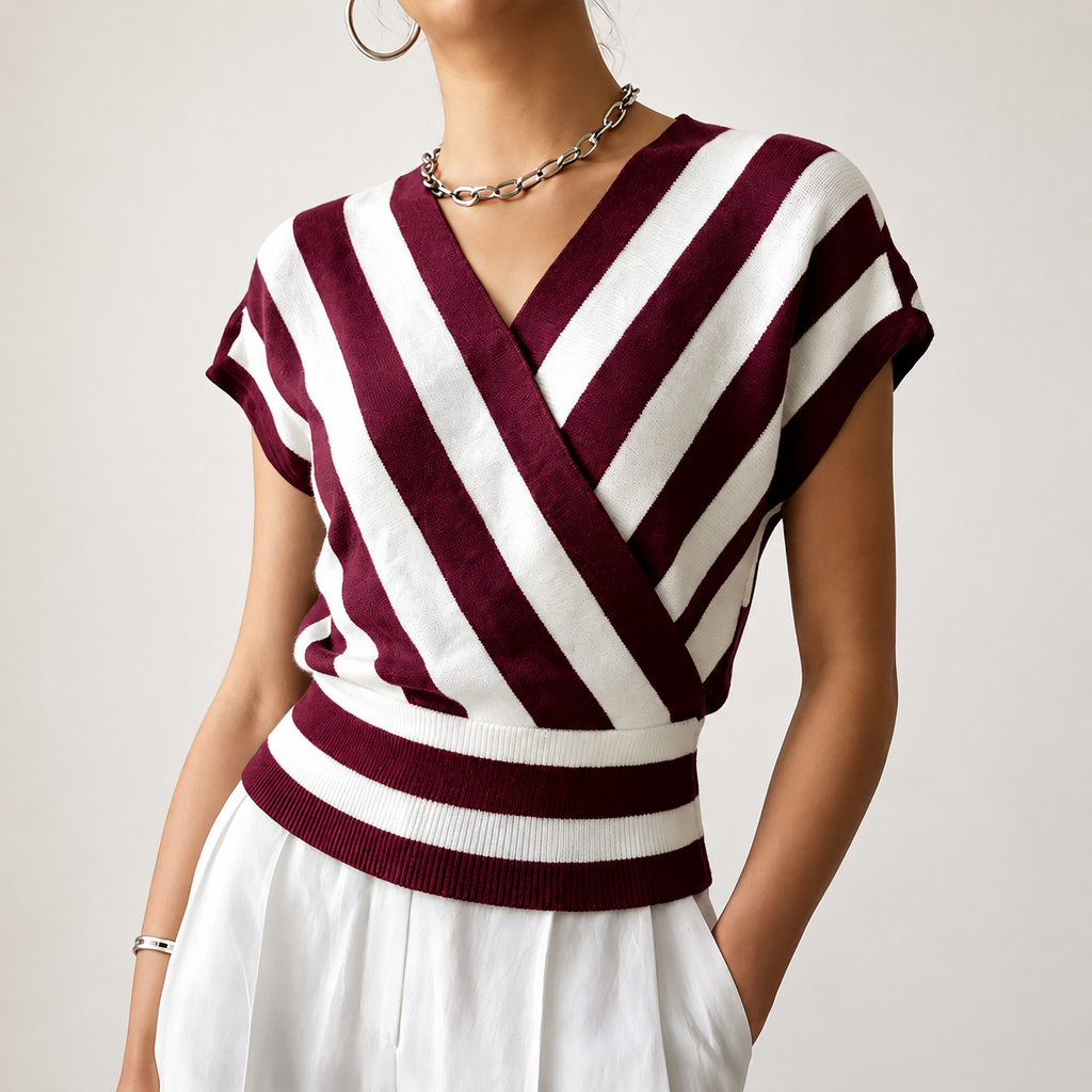 Savannah Women’s Striped Wrap-Front Knit Top